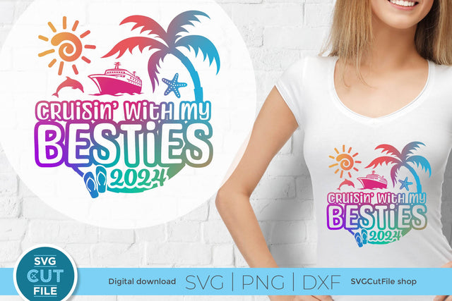Besties Cruise SVG with Cruise ship, palm tree, starfish - 2024 SVG SVG Cut File 