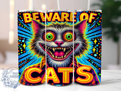 Beware of Cats, Funny Cats, 20oz Tumbler, Cat Lover Gift, PNG File, Sublimation Design, Quirky Drinkware, Pet Humor Sublimation ToriDesigns 