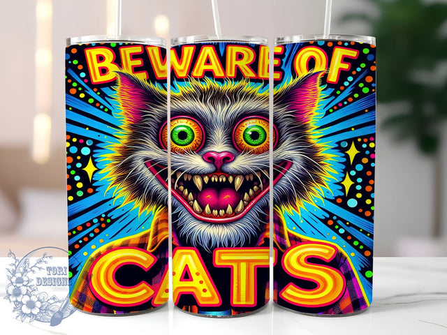Beware of Cats, Funny Cats, 20oz Tumbler, Cat Lover Gift, PNG File, Sublimation Design, Quirky Drinkware, Pet Humor Sublimation ToriDesigns 
