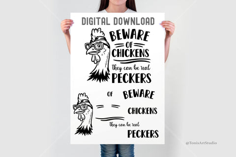 Beware of chickens they can be real peckers svg | funny chicken svg | farmhouse humor svg | sarcastic chicken SVG TonisArtStudio 