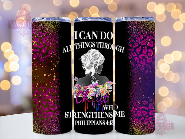 Bible Christian 20oz Tumbler Wrap Sublimation Design, Straight Tapered Tumbler Wrap, I Can Do All Things Through Christ Tumbler Png, Instant Digital Download Sublimation SvggirlplusArt 