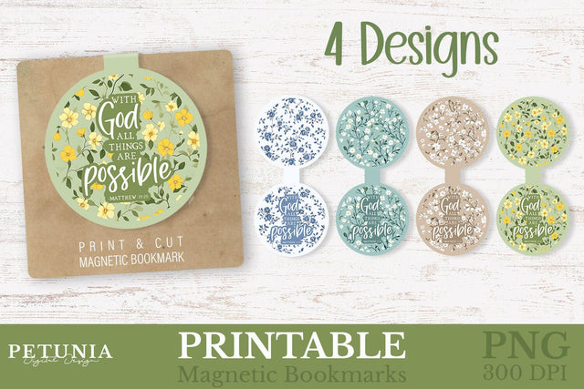 Bible Verse Bookmarks | Printable Magnetic Bookmarks Sublimation Petunia Digital Design 