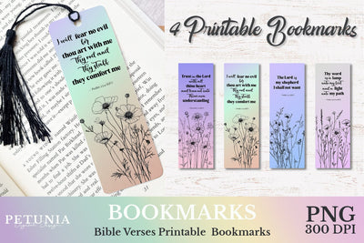 Bible Verse Christian Bookmark | Printable Bookmarks Sublimation Petunia Digital Design 