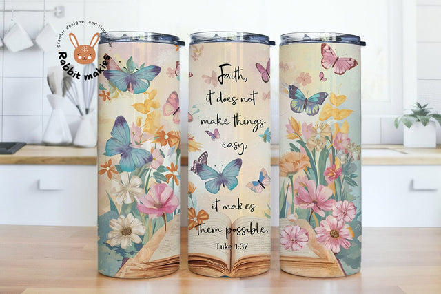 Bible Verse Faith Sublimation Tumbler PNG Design 20 Oz Straight Skinny Tumbler Wrap Christian Floral Tumbler Digital Download Sublimation Rabbitmakies 