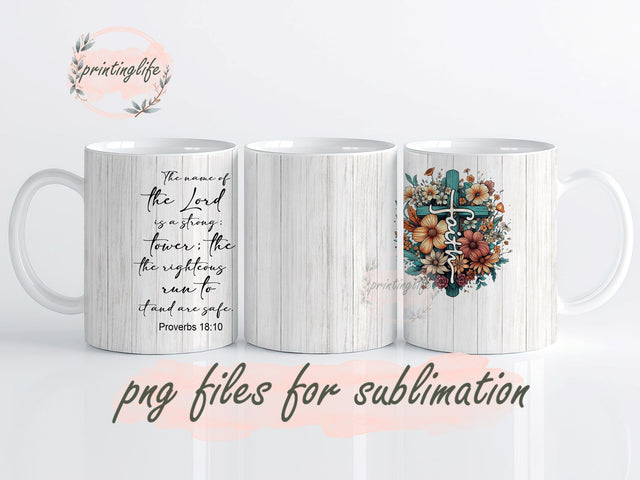 Bible Verse - Proverbs 18 10 - 20 oz Skinny Tumbler Sublimation Design Digital Download PNG Instant DIGITAL ONLY - Add Names Tumbler 11oz Sublimation PrintingLife 