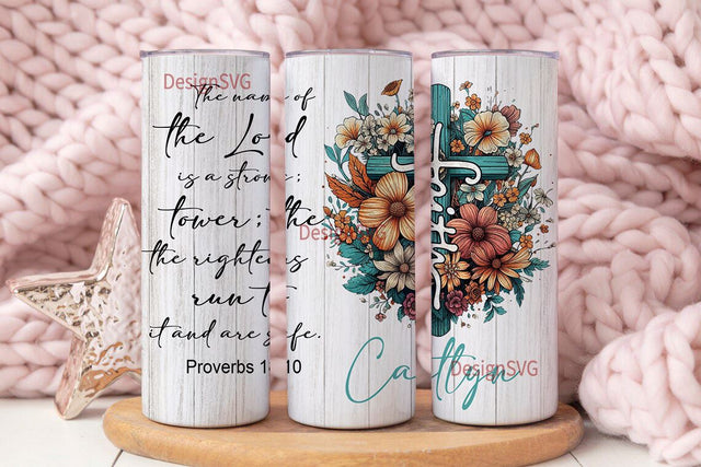 Bible Verse - Proverbs 18 10 - 20 oz Skinny Tumbler Sublimation Design Digital Download PNG Instant Sublimation DesignSVG 