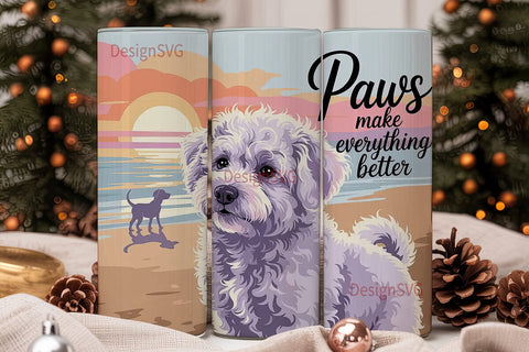 Bichon Frise Beach Sunset 20oz Tumbler Sublimation DesignSVG 