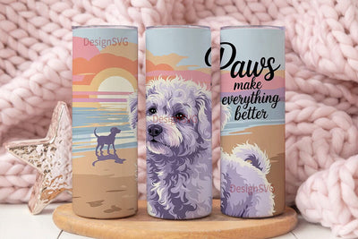 Bichon Frise Beach Sunset 20oz Tumbler Sublimation DesignSVG 