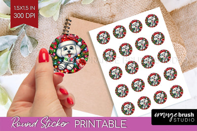 Bichon Frise Christmas Dog Printable Stickers Sublimation OrangeBrushStudio 