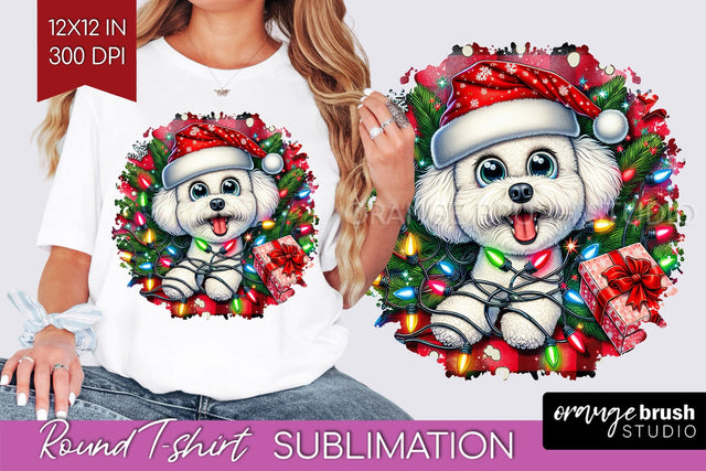 Bichon Frise Christmas Dog Round Tshirt PNG Sublimation OrangeBrushStudio 