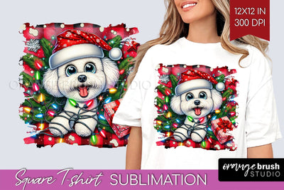 Bichon Frise Christmas Dog Square Tshirt PNG Sublimation OrangeBrushStudio 
