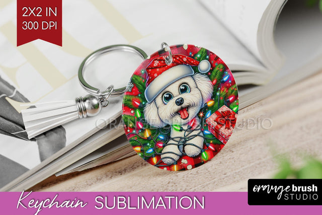 Bichon Frise Funny Christmas Dog Keychain PNG Sublimation OrangeBrushStudio 