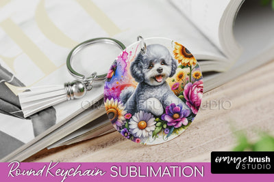 Bichon Frise Keychain - Dog mom Floral Keychain Sublimation Design Sublimation OrangeBrushStudio 