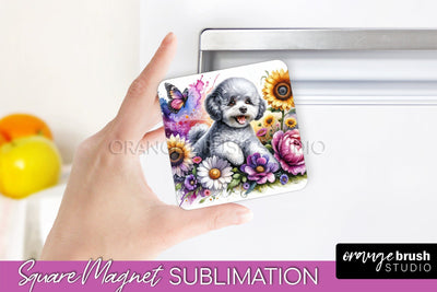 Bichon Frise Magnet Sublimation - Dog Mom Floral Magnet PNG Design Sublimation OrangeBrushStudio 