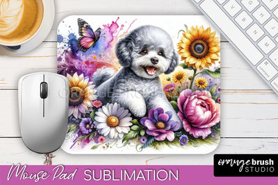 Bichon Frise Mouse Pad Design - Dog Mom Floral Mousepad Sublimation Sublimation OrangeBrushStudio 
