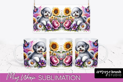 Bichon Frise Mug Wrap - Dog Mom Floral Coffee Mug PNG Sublimation Sublimation OrangeBrushStudio 