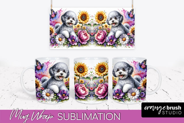 Bichon Frise Mug Wrap - Dog Mom Floral Coffee Mug PNG Sublimation Sublimation OrangeBrushStudio 