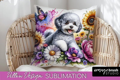 Bichon Frise Pillow Cover - Dog Mom Floral Pillow Sublimation Sublimation OrangeBrushStudio 
