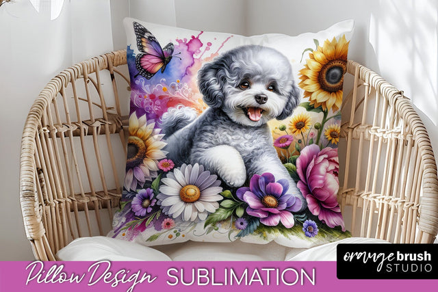 Bichon Frise Pillow Cover - Dog Mom Floral Pillow Sublimation Sublimation OrangeBrushStudio 