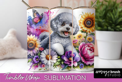 Bichon Frise Tumbler Wrap - Dog Mom Floral Tumbler Sublimation Sublimation OrangeBrushStudio 