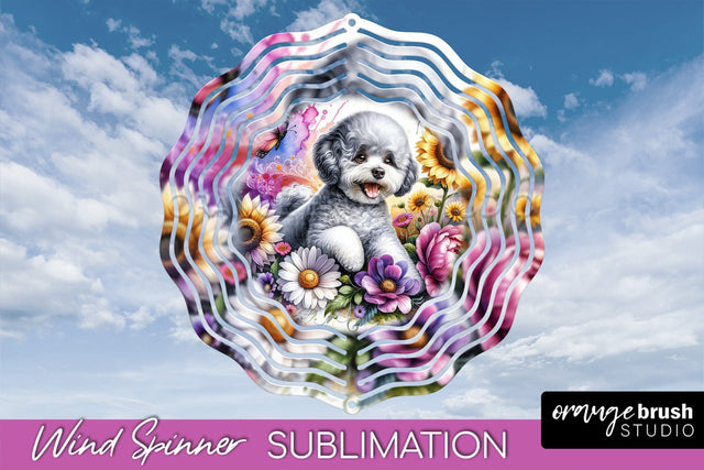 Bichon Frise Wind Spinner, Dog Mom Floral Wind Spinner Sublimation Sublimation OrangeBrushStudio 