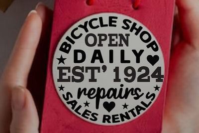 Bicycle shop open daily est 1924 repairs sales rentals SVG Angelina750 