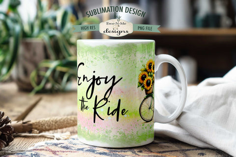 Bicycle Sunflower Mug Design - 11 oz. & 15 oz. Mug Sublimation Wrap Sublimation Ewe-N-Me Designs 