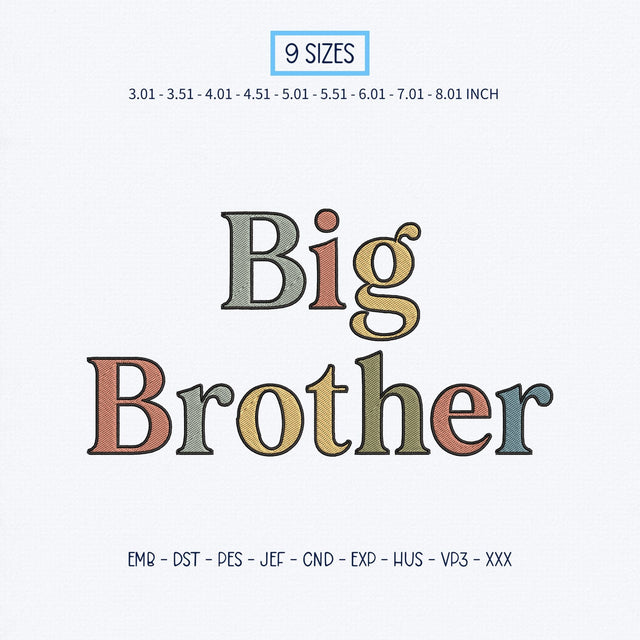 Big Brother Embroidery Design – Retro Colorful Big Brother Announcement Machine Embroidery File Embroidery/Applique DESIGNS PatternFeed8 