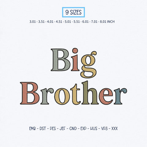 Big Brother Embroidery Design – Retro Colorful Big Brother Announcement Machine Embroidery File Embroidery/Applique DESIGNS PatternFeed8 