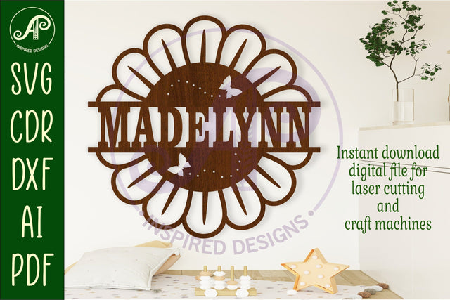 Big flower name sign svg laser cut file SVG APInspireddesigns 