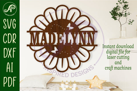 Big flower name sign svg laser cut file SVG APInspireddesigns 