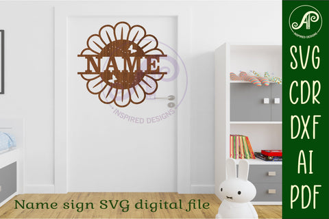 Big flower name sign svg laser cut file SVG APInspireddesigns 