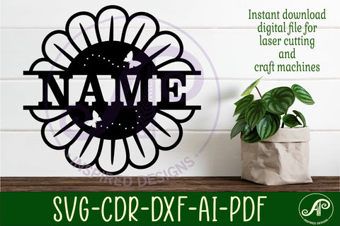Big flower name sign svg laser cut file SVG APInspireddesigns 