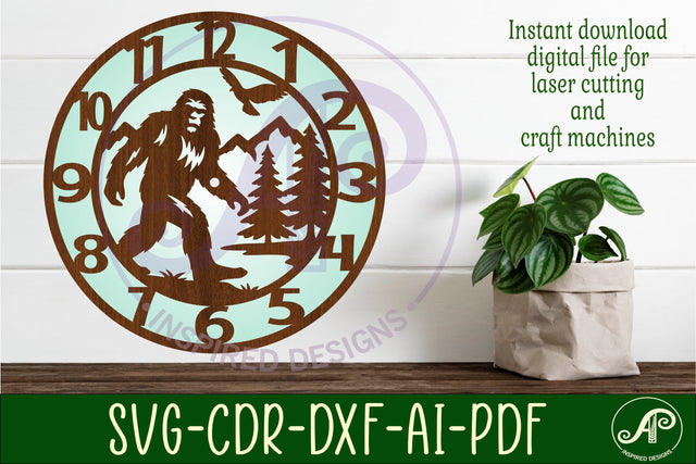 Big foot forest clock wall clock laser cut files SVG APInspireddesigns 