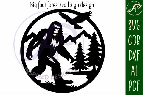 Big foot forest mountain scene wall sign svg laser cut SVG APInspireddesigns 