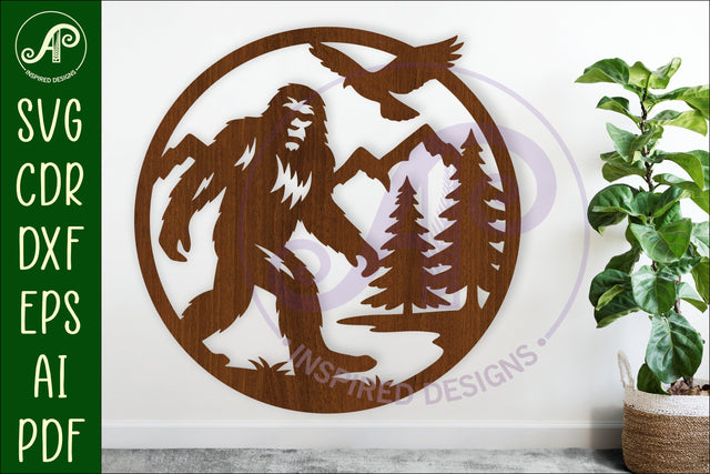 Big foot forest mountain scene wall sign svg laser cut SVG APInspireddesigns 