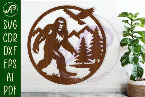 Big foot forest mountain scene wall sign svg laser cut SVG APInspireddesigns 