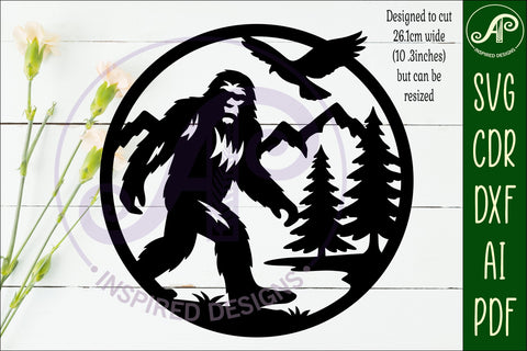Big foot forest mountain scene wall sign svg laser cut SVG APInspireddesigns 