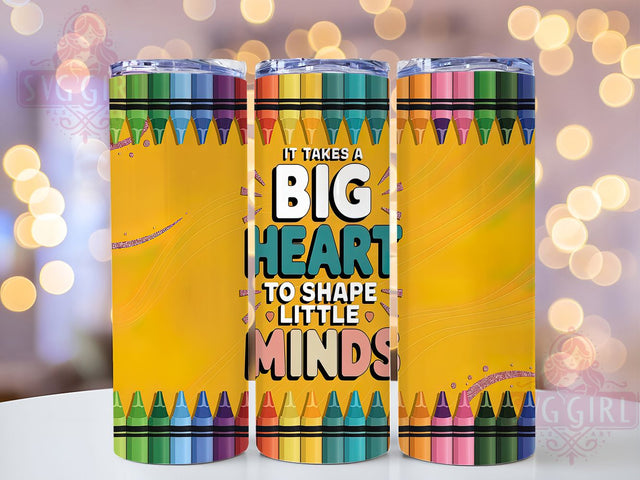 Big Heart Teacher Pencil Tumbler, Big Heart Little Minds Wrap, 20oz Teacher Sublimation, Back to School Tumbler, Heartwarming Teacher Gift, Pencil Design Tumbler, Educator Appreciation Wrap Sublimation SvggirlplusArt 