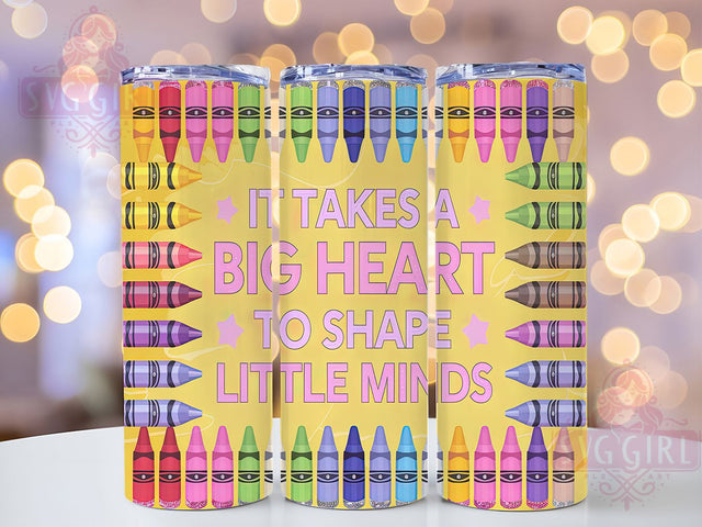 Big Heart Teacher Pencil Tumbler, Big Heart Little Minds Wrap, 20oz Teacher Sublimation, Back to School Tumbler, Heartwarming Teacher Gift, Pencil Design Tumbler, Educator Appreciation Wrap Sublimation SvggirlplusArt 