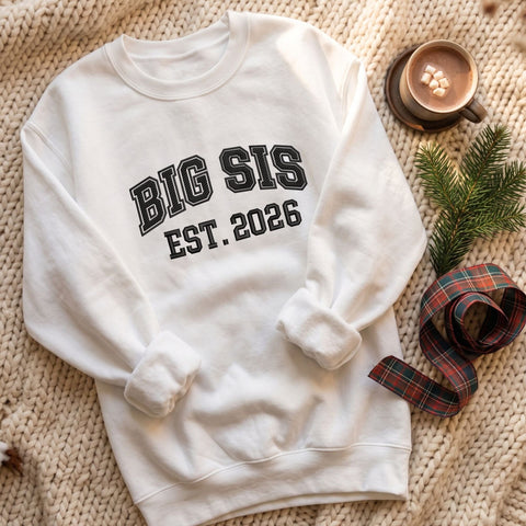 Big Sis EST 2026 Embroidery Design – Big Sister Announcement Varsity Lettering Machine Embroidery File Embroidery/Applique DESIGNS PatternFeed8 