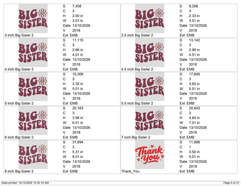 Big Sister Daisy Flower Embroidery Design – Retro Floral Big Sis Machine Embroidery File – Sibling Announcement Design Embroidery/Applique DESIGNS PatternFeed8 