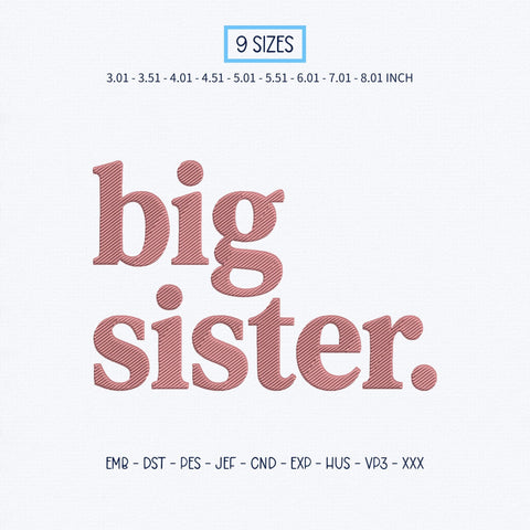 Big Sister Embroidery Design – Pink Big Sister Typography Machine Embroidery File – Sibling Announcement Design Embroidery/Applique DESIGNS PatternFeed8 