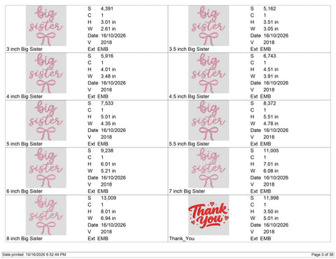 Big Sister Embroidery Design – Pink Script Big Sister Bow Machine Embroidery File Embroidery/Applique DESIGNS PatternFeed8 
