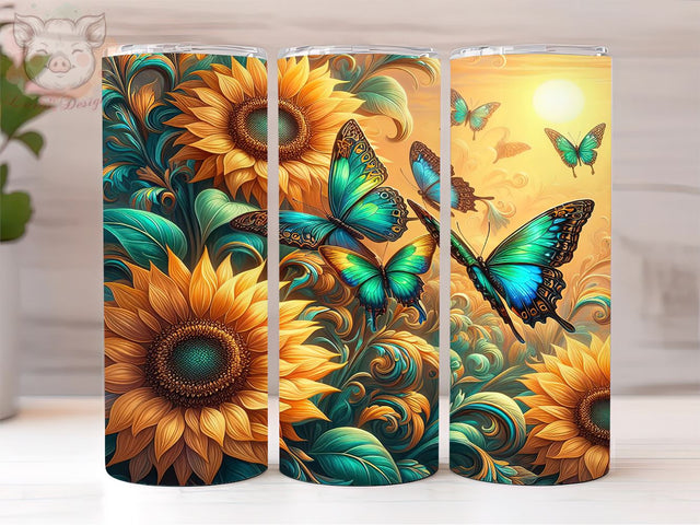 Big Sunflowers Butterflies 20oz Tumbler Png, Straight & Tapered Tumbler Png, Sunflowers Tumbler Png, Digital Download PNG Sublimation Lara' s Designs 