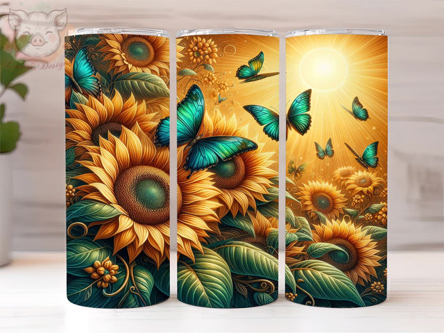 Big Sunflowers Butterflies 20oz Tumbler Png, Straight & Tapered Tumbler Png, Sunflowers Tumbler Png, Digital Download PNG Sublimation Lara' s Designs 