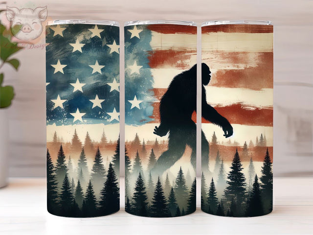 Bigfoot 20oz Tumbler Png, Straight & Tapered Tumbler Png, American Flag Tumbler Png, Digital Download PNG Sublimation Lara' s Designs 