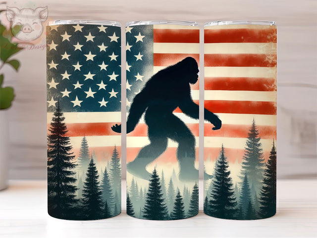 Bigfoot 20oz Tumbler Png, Straight & Tapered Tumbler Png, American Flag Tumbler Png, Digital Download PNG Sublimation Lara' s Designs 