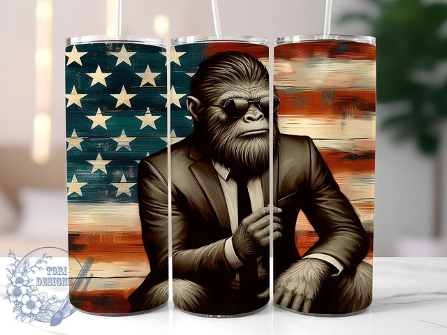 Bigfoot 4th of July 20oz Skinny Tumbler, Patriotic Bigfoot Tumbler Png, Straight & Tapered Tumbler Wrap, Instant Digital Download Sublimation ToriDesigns 