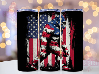 Bigfoot 4th of July Patriotic Tumbler, 4th of July Tumbler, Patriotic Tumbler, American Flag Tumbler, Bigfoot Lover Tumbler, Independence Day Tumbler, 20oz Sublimation Wrap Sublimation SvggirlplusArt 